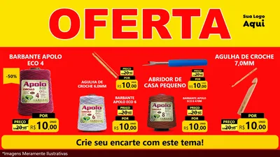 Modelo de TV para TV Horizontal com o tema OFERTA - Vermelho Cartaz para Armarinho e Aviamentos