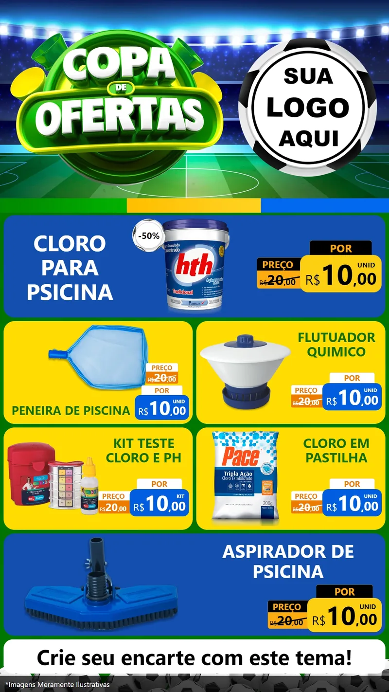 Modelo de TV para TV Vertical com o tema Copa de Ofertas para Produtos para Piscina