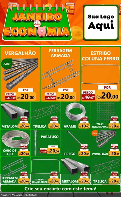 Modelo de Encarte para Encarte Grande com o tema Janeiro da Economia para Ferragens
