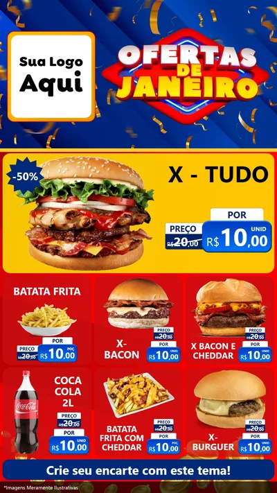 Modelo de Rede Social para Stories com o tema Ofertas de Janeiro para Hamburgueria