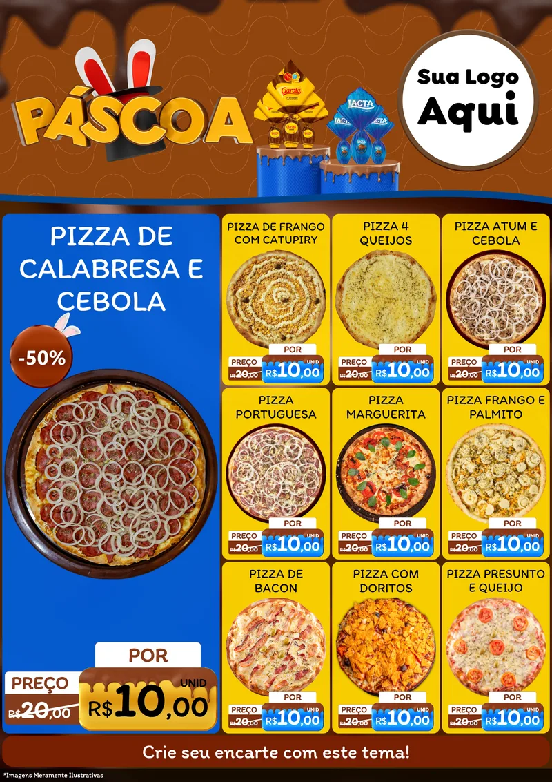 Modelo de Encarte para Encarte A4 Vertical com o tema Páscoa para Pizzaria