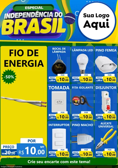 Modelo de Encarte para Encarte A4 Vertical com o tema Especial Independência do Brasil para Materiais Elétricos
