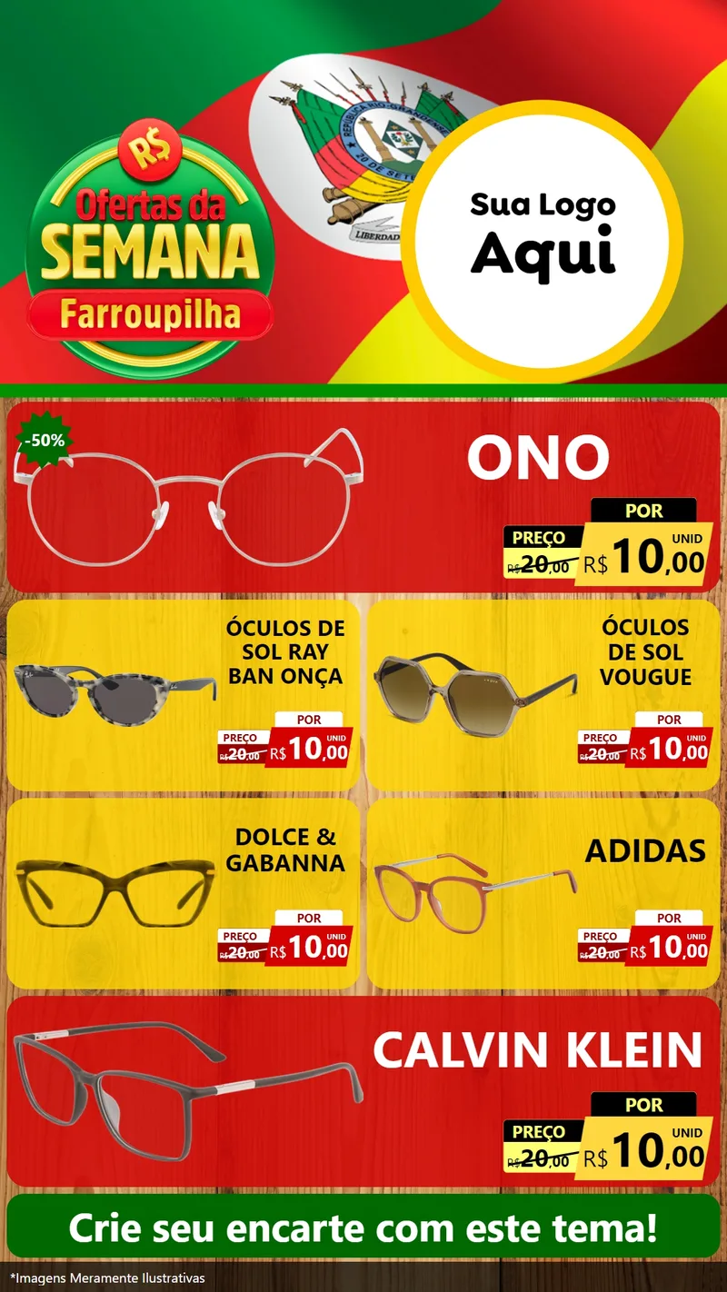 Modelo de TV para TV Vertical com o tema Ofertas da Semana Farroupilha para Óticas