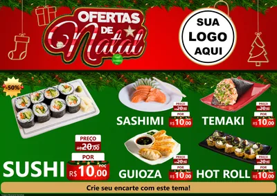 Modelo de Encarte para Encarte A4 Horizontal com o tema Ofertas de Natal para Comida japonesa