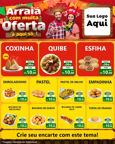 Modelo de Rede Social para Feed Instagram com o tema Arraiá Com Muita Oferta - É Aqui Sô! para Salgadaria