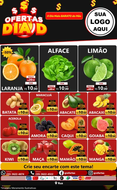 Modelo de Encarte para Encarte Grande com o tema Ofertas Dia D para Hortifrúti