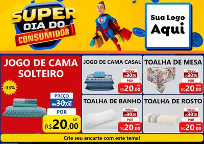Modelo de Encarte para Encarte A4 Horizontal com o tema Super Dia do Consumidor para Cama, Mesa e Banho