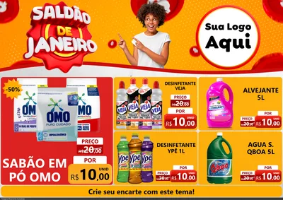 Modelo de Encarte para Encarte A4 Horizontal com o tema Saldão de Janeiro para Produtos de Limpeza