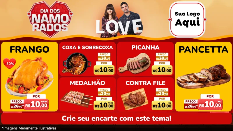 Modelo de TV para TV Horizontal com o tema Dia dos Namorados para Assados