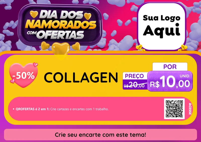 Modelo de Cartaz para Cartaz A4 Horizontal com o tema Dia Dos Namorados Com Ofertas para Suplementos alimentares