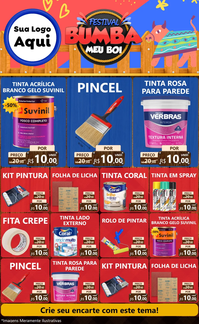 Modelo de Encarte para Encarte Grande com o tema Festival Bumba Meu Boi para Tintas e Ferramentas
