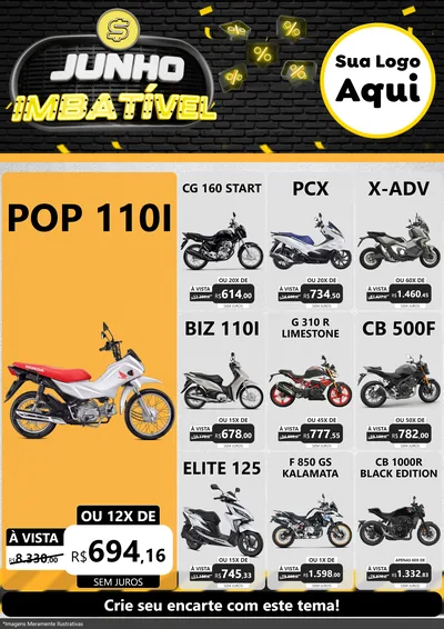 Modelo de Encarte para Encarte A4 Vertical com o tema Junho Imbatível para Concessionaria de Motos