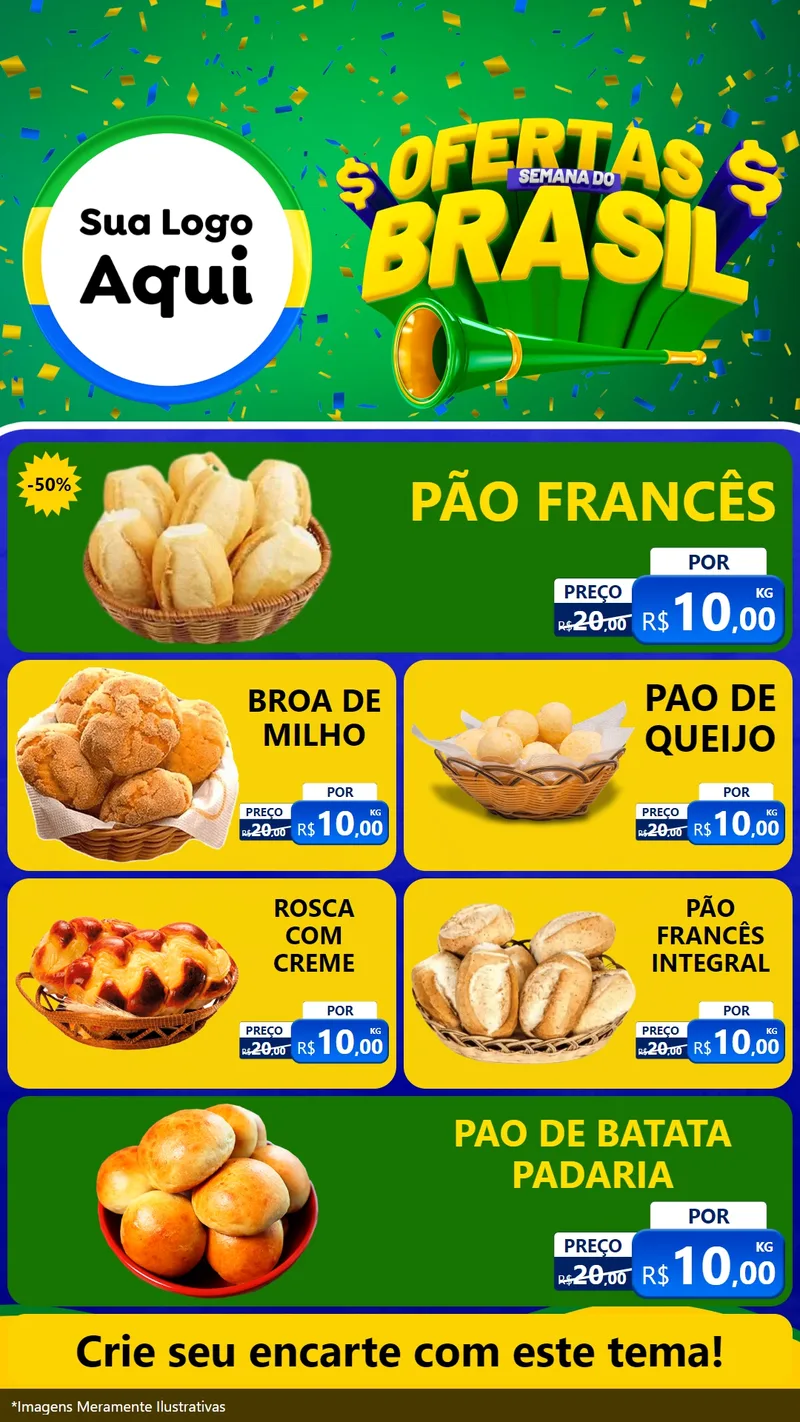 Modelo de TV para TV Vertical com o tema Ofertas Semana do Brasil para Padaria