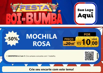 Modelo de Cartaz para Cartaz A4 Horizontal com o tema Festa Boi Bumbá para Papelaria