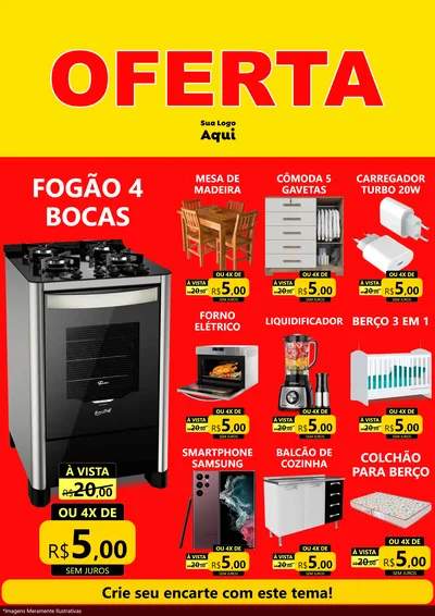 Modelo de Encarte para Encarte A4 Vertical com o tema OFERTA - Vermelho Cartaz para Móveis e Eletro