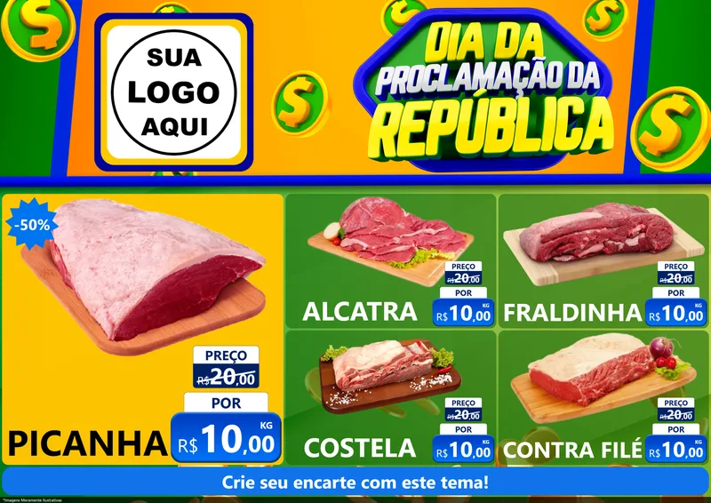 Modelo de Encarte para Encarte A4 Horizontal com o tema Dia Da Proclamação da República para Açougue