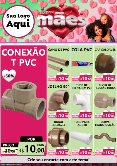 Modelo de Encarte para Encarte A4 Vertical com o tema Dia das Mães para Tubos e conexões