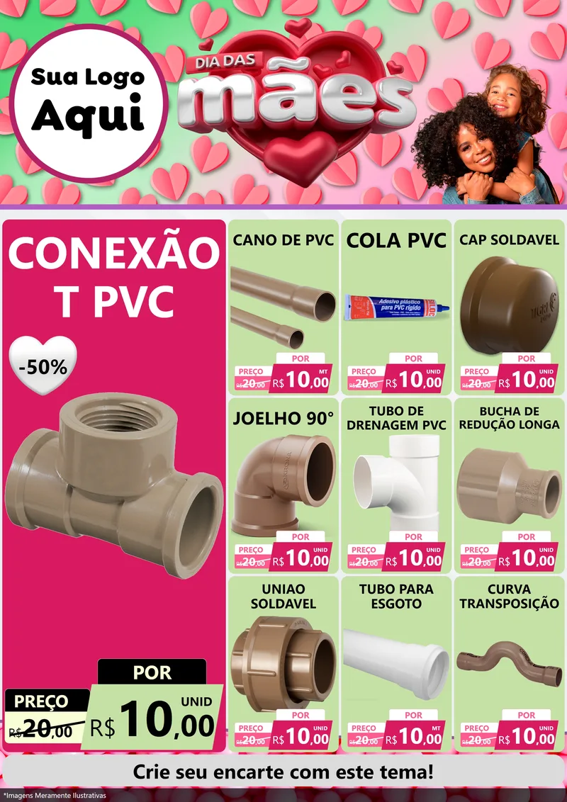 Modelo de Encarte para Encarte A4 Vertical com o tema Dia das Mães para Tubos e conexões