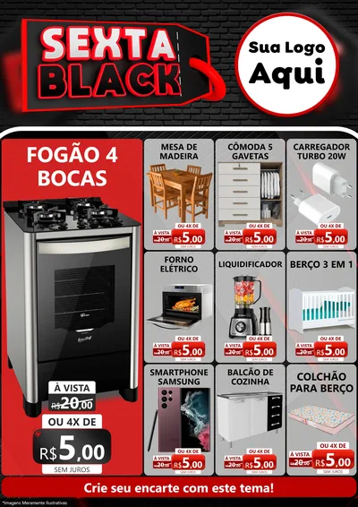 Modelo de Encarte para Encarte A4 Vertical com o tema Sexta Black para Móveis e Eletro