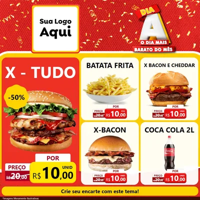 Modelo de Rede Social para Feed Facebook com o tema Dia A o Dia Mais Barato do Mês para Hamburgueria
