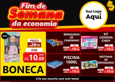 Modelo de Encarte para Encarte A4 Horizontal com o tema Fim de Semana da Economia para Brinquedos