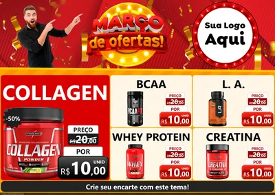 Modelo de Encarte para Encarte A4 Horizontal com o tema Março de Ofertas! para Suplementos alimentares