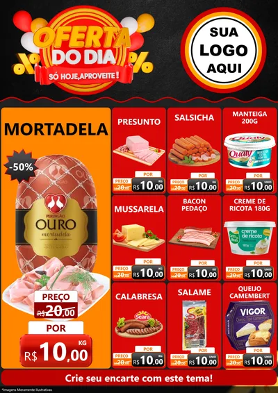 Modelo de Encarte para Encarte A4 Vertical com o tema Oferta do Dia - Só hoje, Aproveite! para Frios e Laticínios
