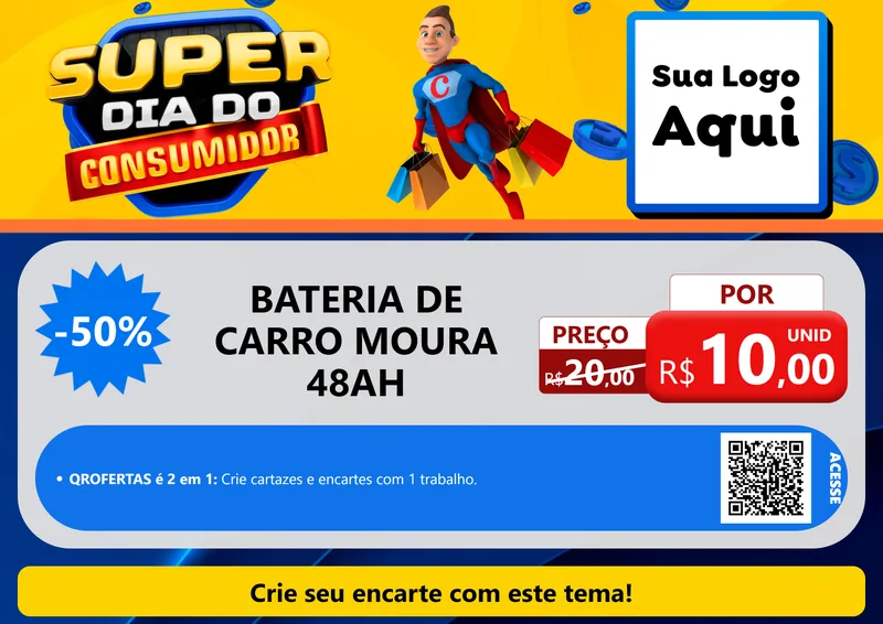 Modelo de Cartaz para Cartaz A4 Horizontal com o tema Super Dia do Consumidor para Baterias Elétricas