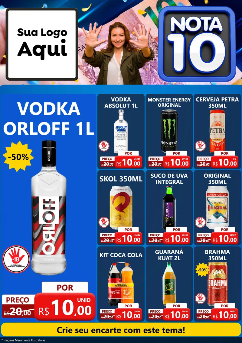 Modelo de Encarte para Encarte A4 Vertical com o tema Nota 10 para Distribuidora de bebidas