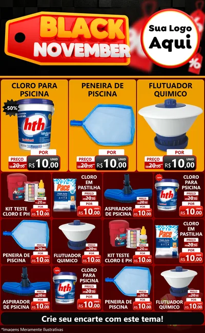 Modelo de Encarte para Encarte Grande com o tema Black November para Produtos para Piscina