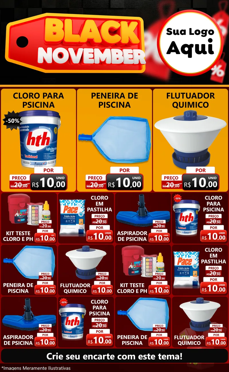 Modelo de Encarte para Encarte Grande com o tema Black November para Produtos para Piscina