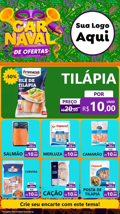 Modelo de Rede Social para Stories com o tema Carnaval de Ofertas para Peixaria