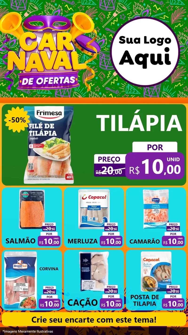 Modelo de Rede Social para Stories com o tema Carnaval de Ofertas para Peixaria