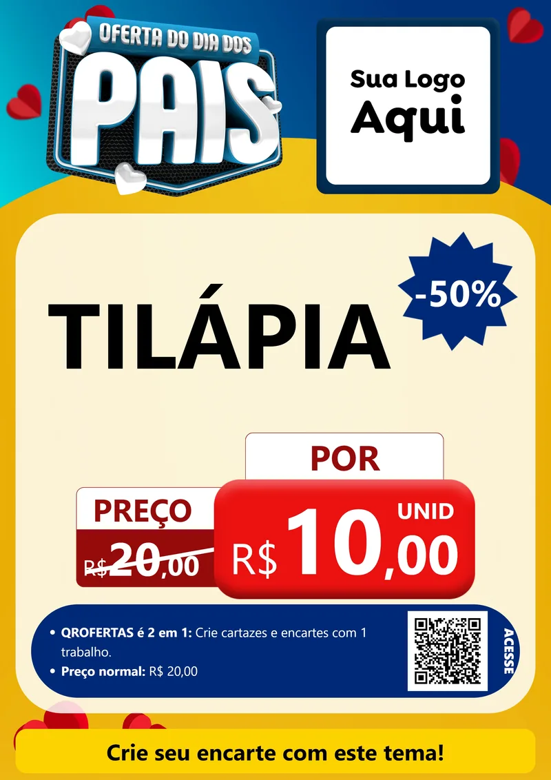 Modelo de Cartaz para Cartaz A4 Vertical com o tema Oferta Do Dia Dos Pais para Peixaria
