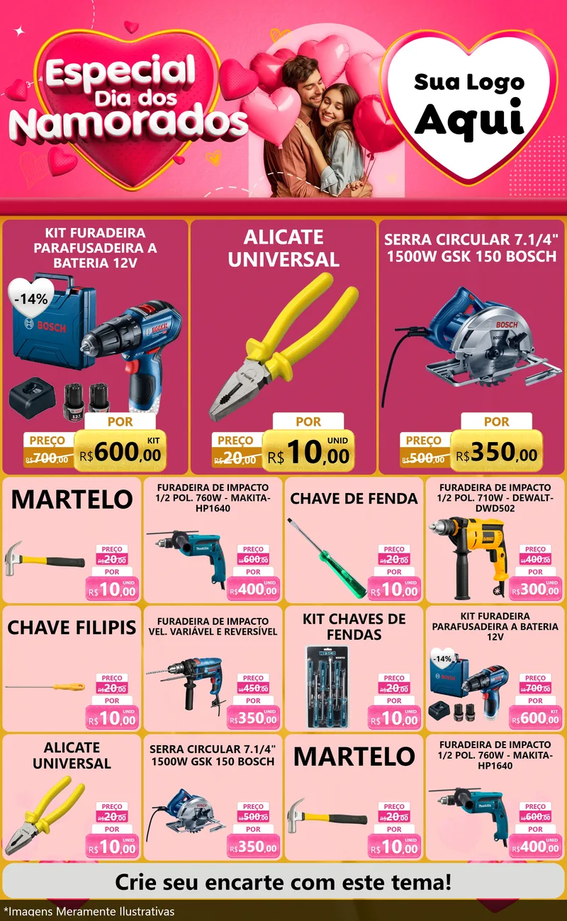 Modelo de Encarte para Encarte Grande com o tema Especial Dia dos Namorados para Maquinas e Ferramentas