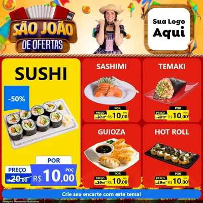 Modelo de Rede Social para Feed Facebook com o tema São João de Ofertas para Comida japonesa