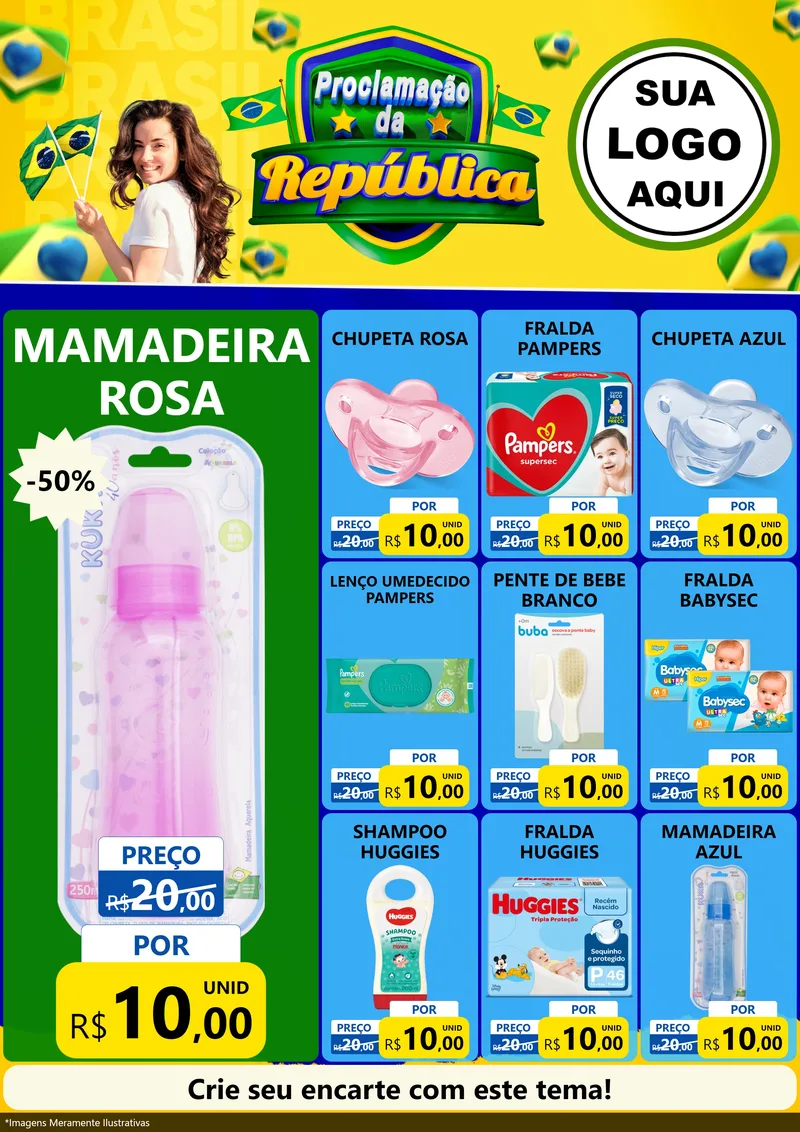 Modelo de Encarte para Encarte A4 Vertical com o tema Proclamação da República para Bebês