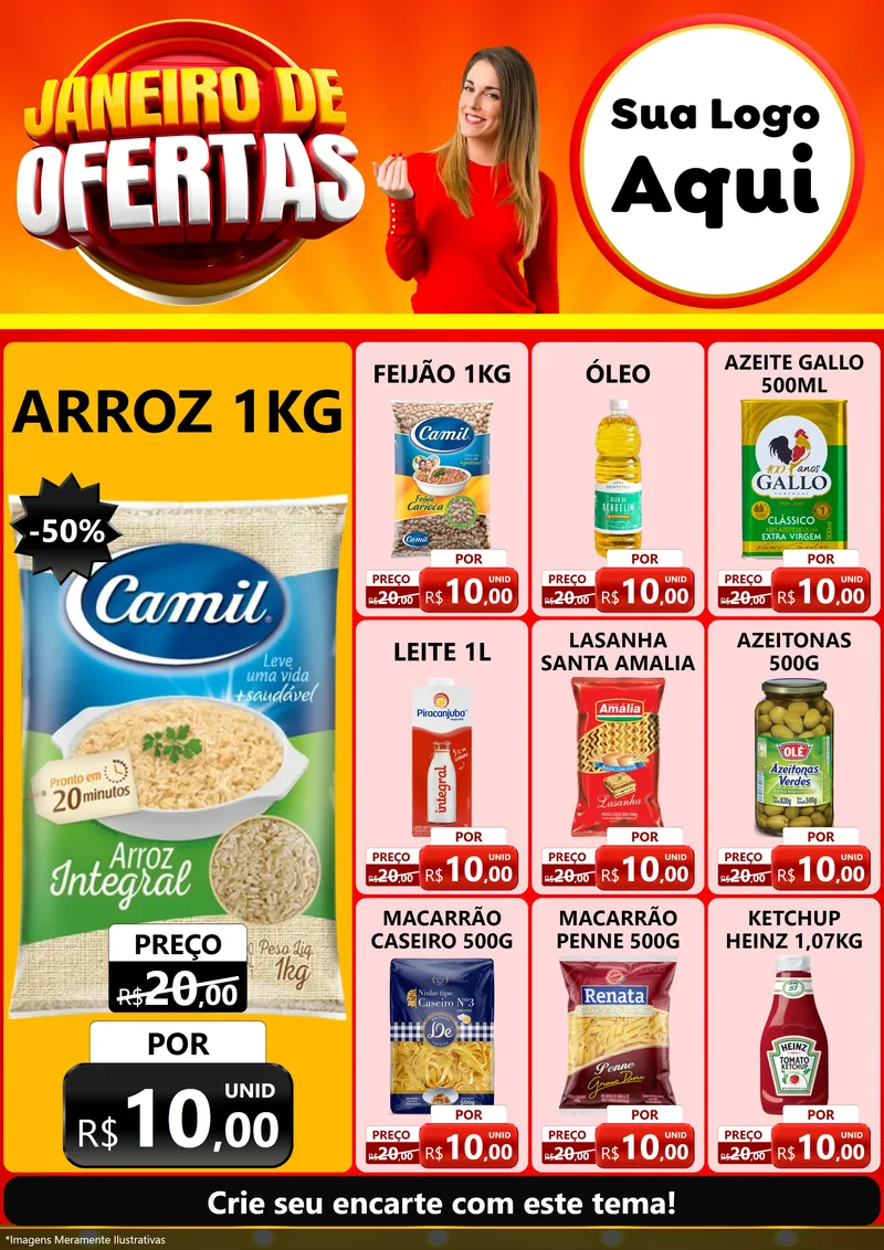 Modelo de Encarte para Encarte A4 Vertical com o tema Janeiro de Ofertas para Supermercado