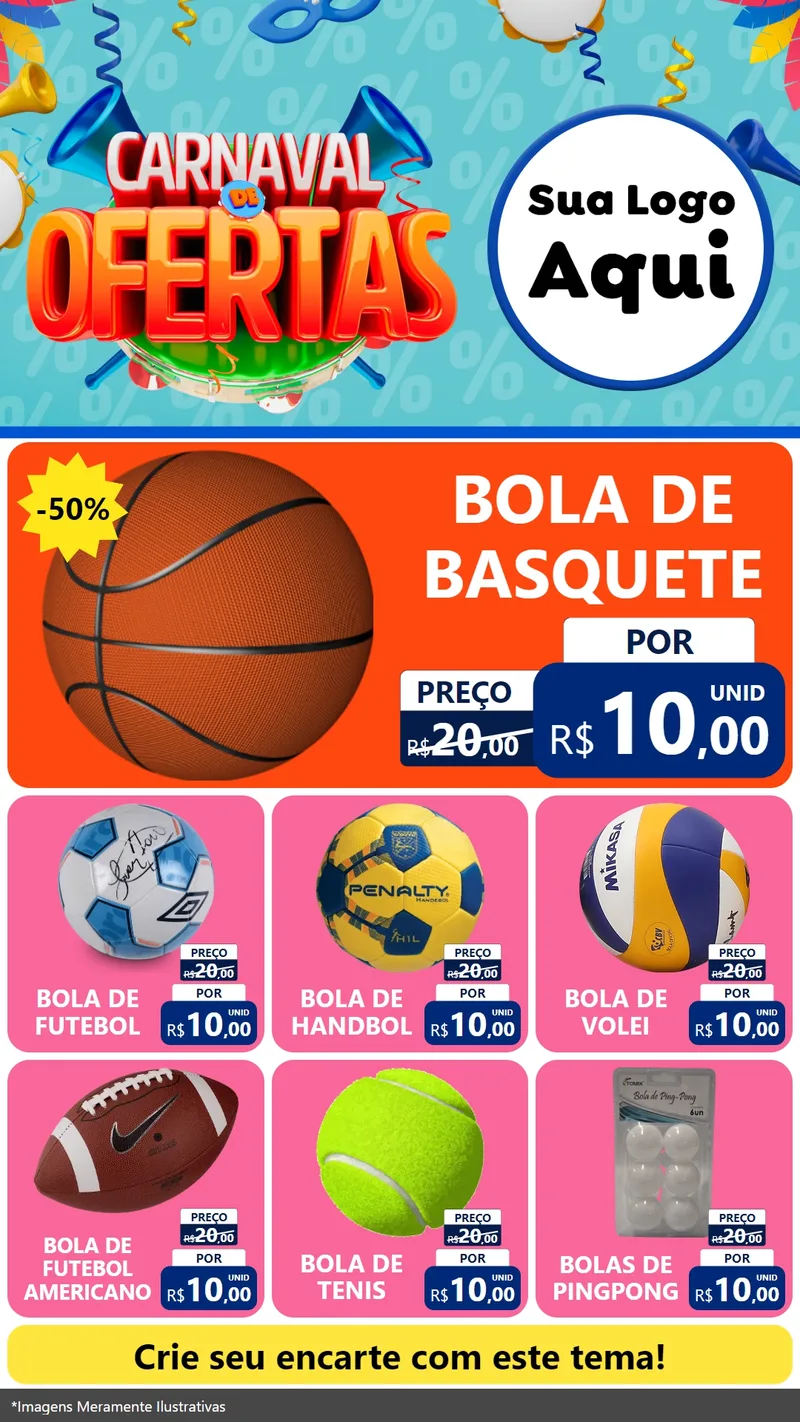 Modelo de Rede Social para Stories com o tema Carnaval de Ofertas para Artigos Esportivos