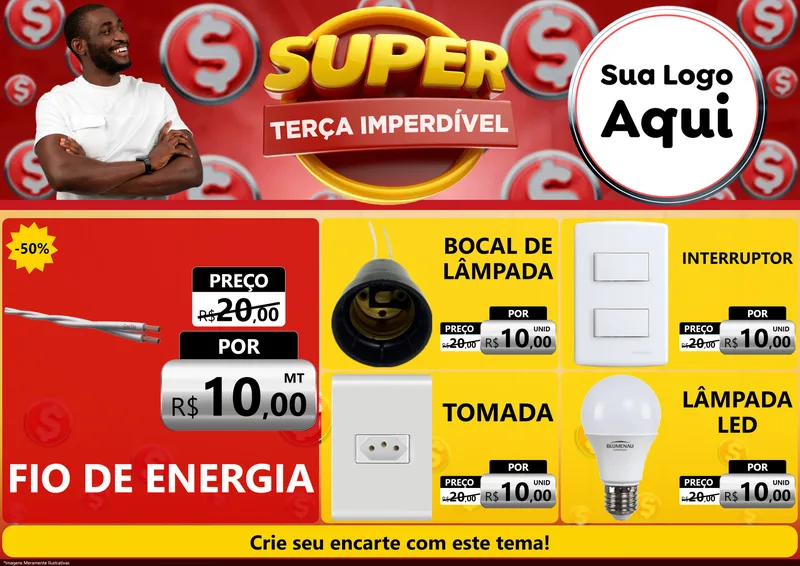 Modelo de Encarte para Encarte A4 Horizontal com o tema Super Terça Imperdível para Materiais Elétricos