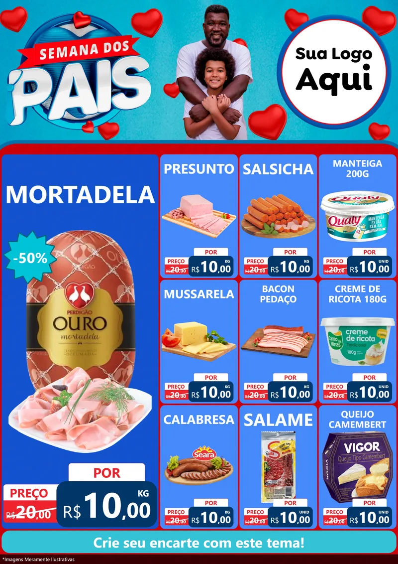 Modelo de Encarte para Encarte A4 Vertical com o tema Semana Dos Pais para Frios e Laticínios