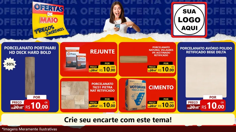 Modelo de TV para TV Horizontal com o tema Ofertas de Maio - Preços Incríveis para Pisos e revestimentos