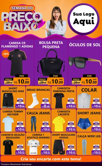 Modelo de Encarte para Encarte Grande com o tema Semana do Preço Baixo para Roupas e acessórios