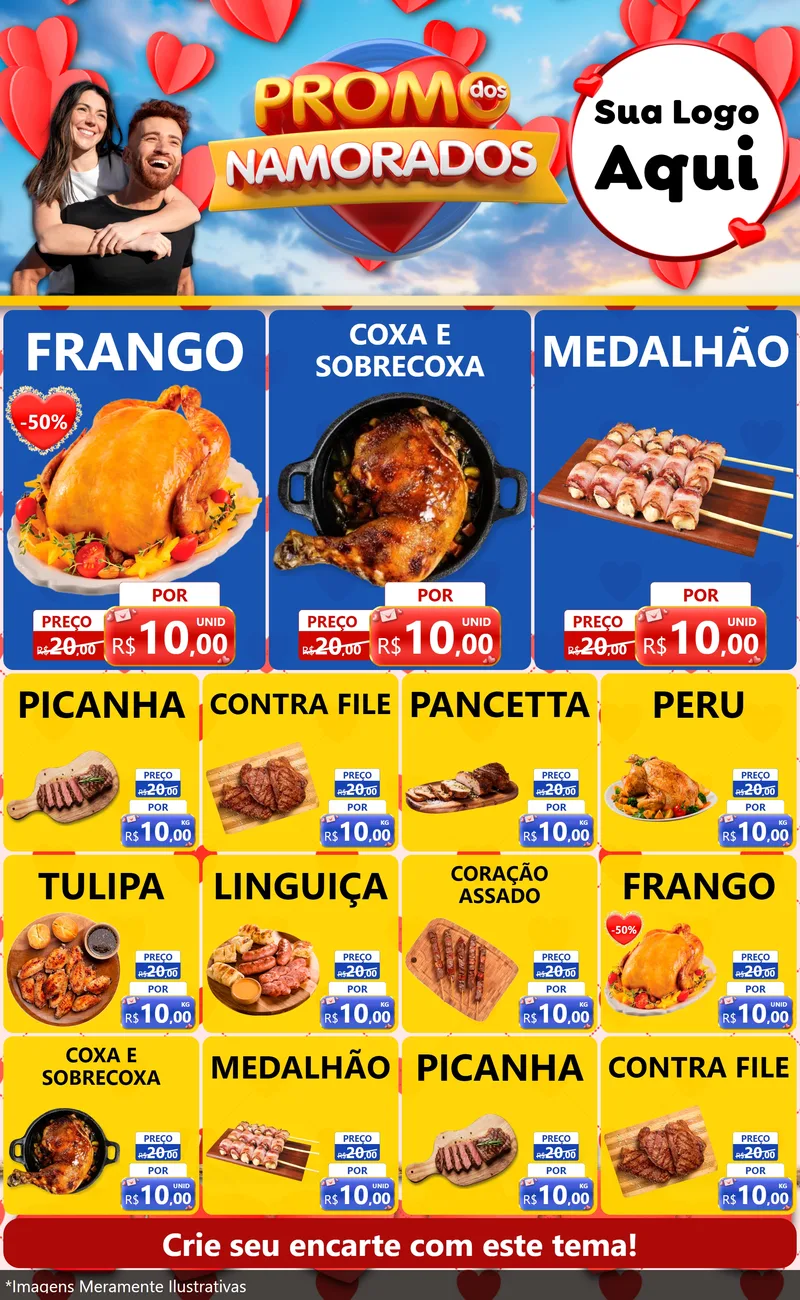 Modelo de Encarte para Encarte Grande com o tema Promo dos Namorados para Assados