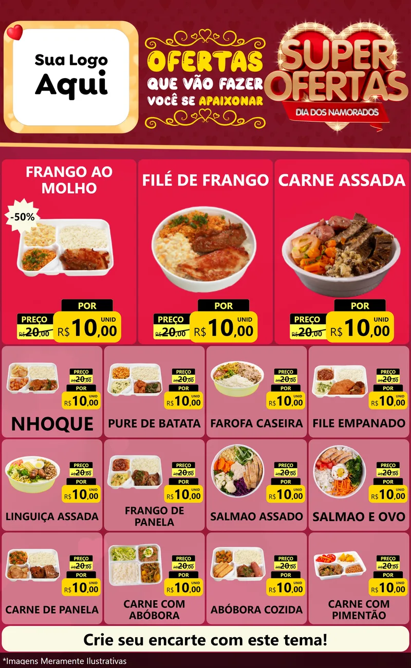 Modelo de Encarte para Encarte Grande com o tema Dia dos Namorados para Restaurante