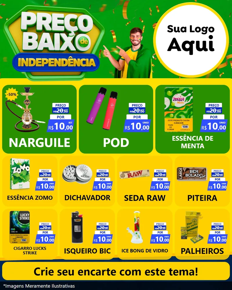 Modelo de Rede Social para Feed Instagram com o tema Preço Baixo de Independência para Tabacaria