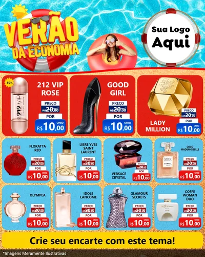 Modelo de Rede Social para Feed Instagram com o tema Verão da Economia para Perfumes