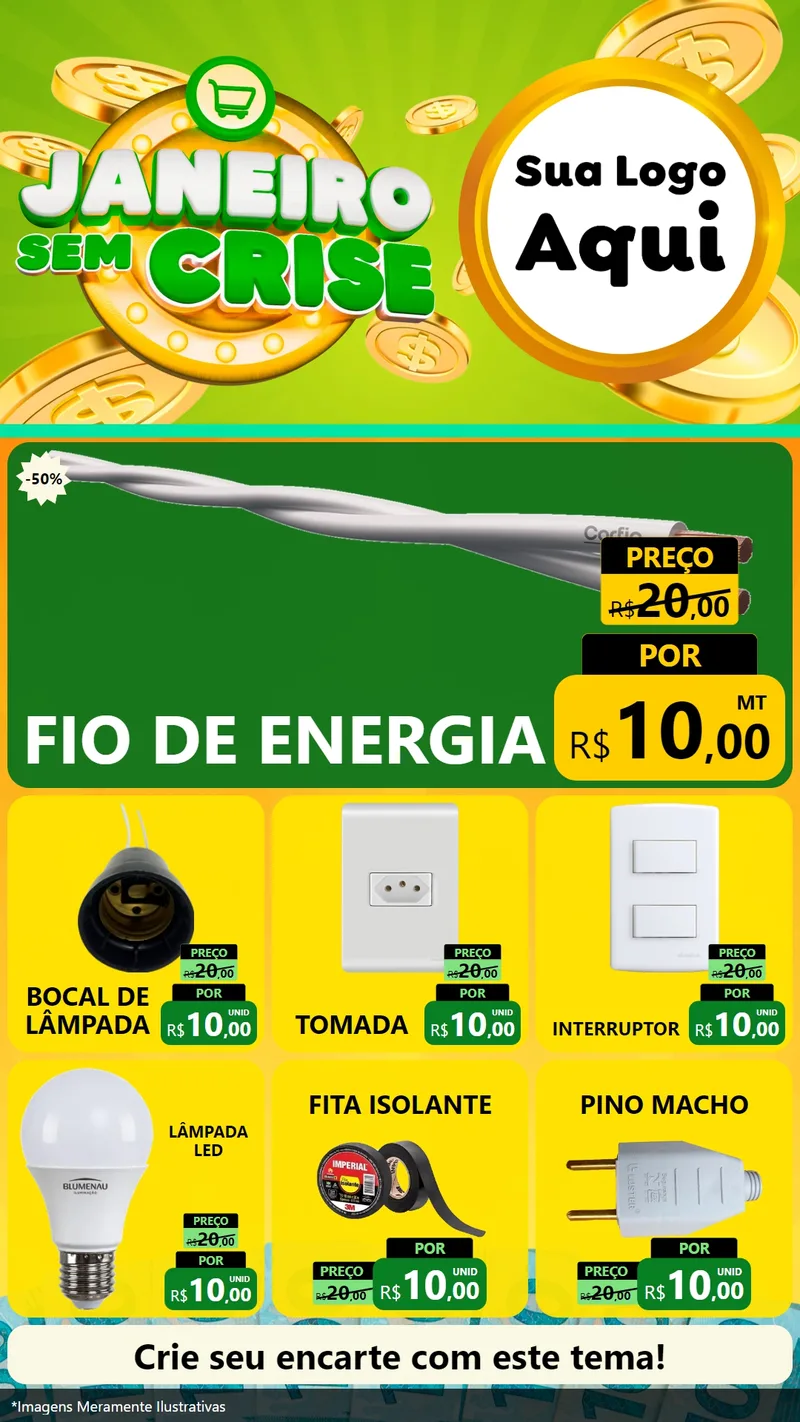 Modelo de Rede Social para Stories com o tema Janeiro Sem Crise para Materiais Elétricos
