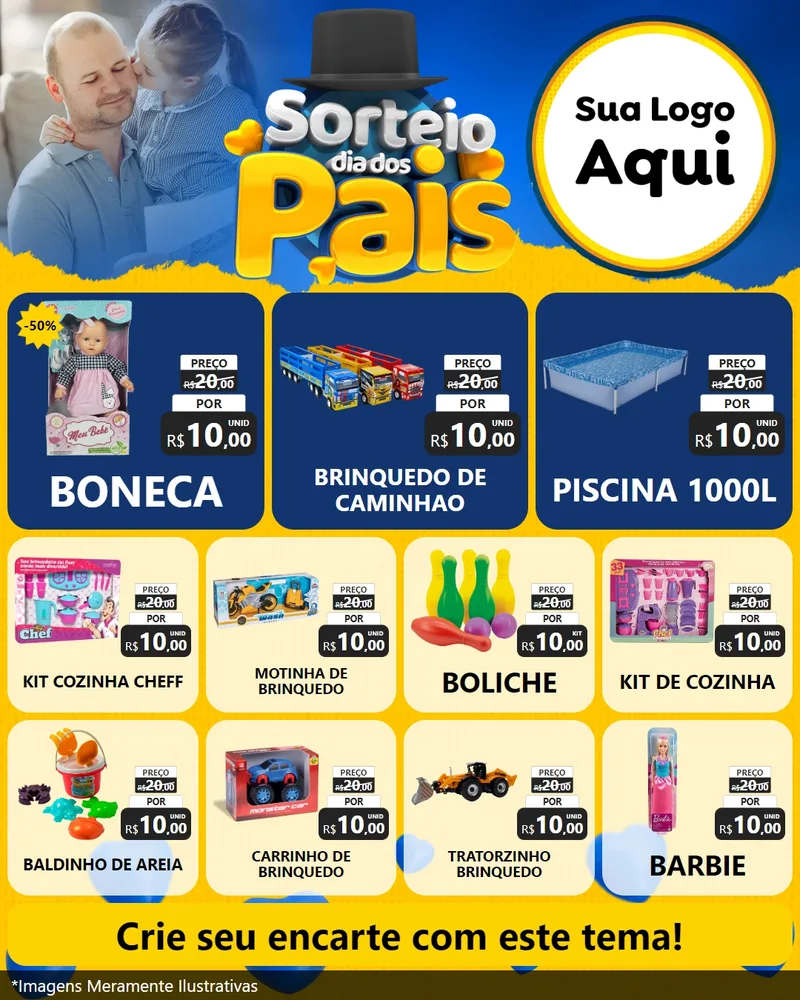 Modelo de Rede Social para Feed Instagram com o tema Sorteio Dia Dos Pais para Brinquedos