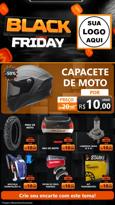 Modelo de Rede Social para Stories com o tema Black Friday para Moto peças